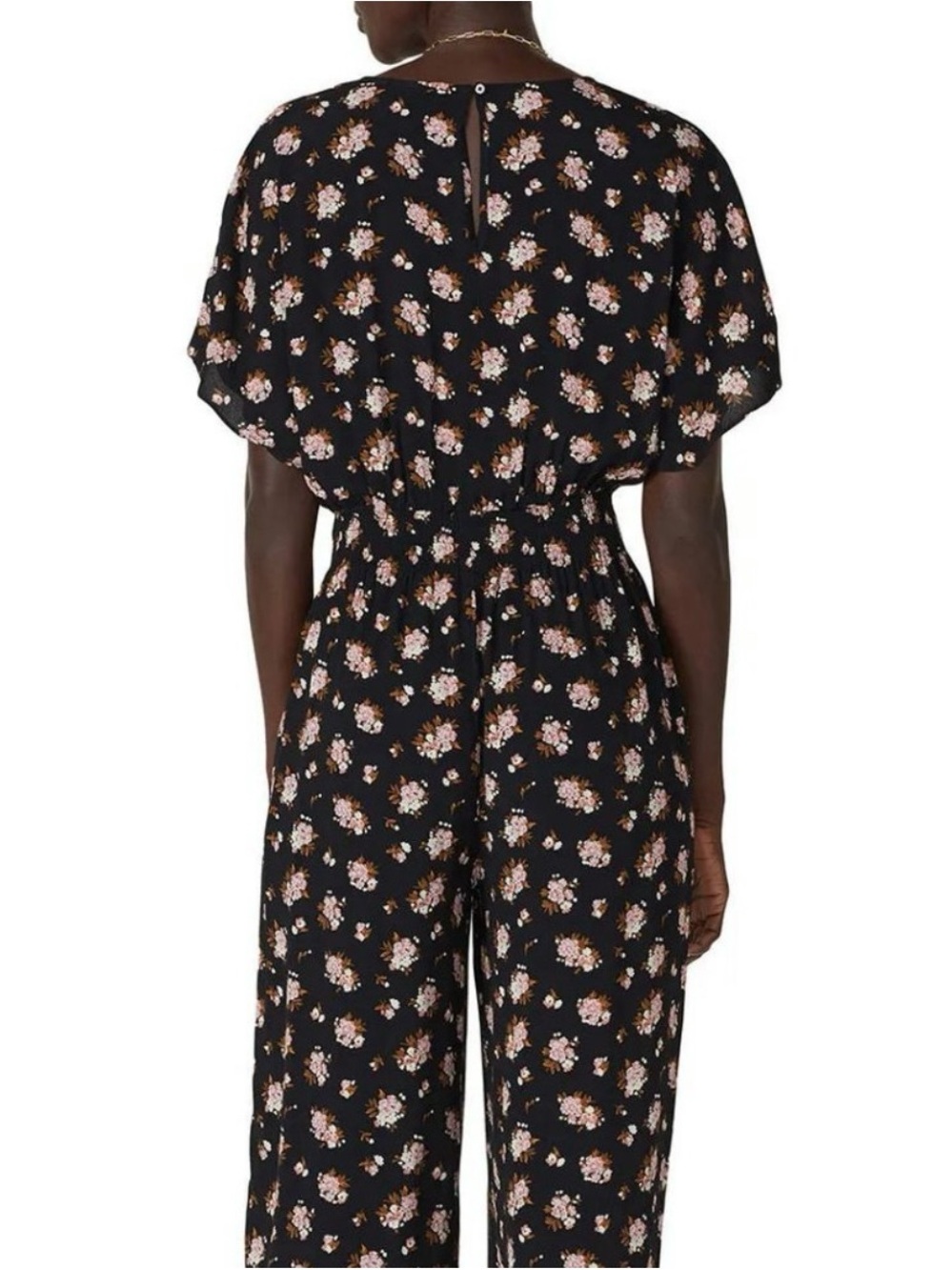 Madewell Floral V-Neck Wide-Leg Jumpsuit - Black with Pink Flowers szL - Picture 2 of 13